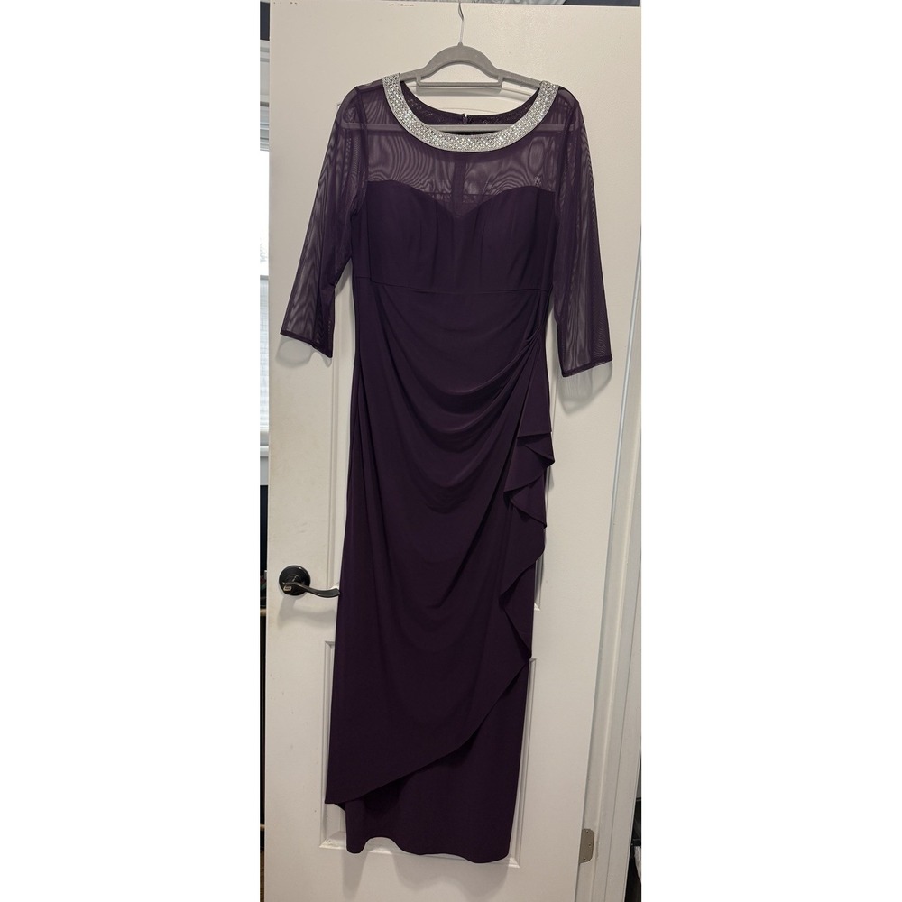 Alex Evenings Formal Gown Eggplant Rhinestone Neckline Mother Of Bride Dress 16